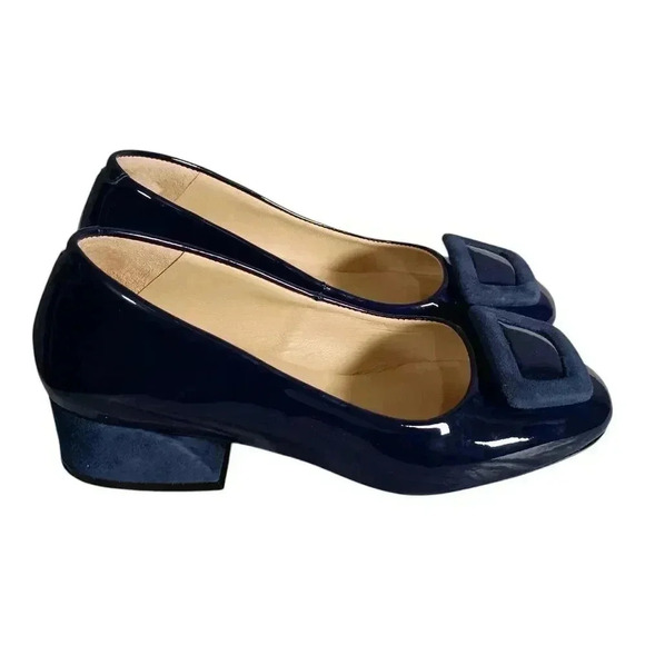 Girotti Classic Heeled Shoes Slip On Navy Blue Leather Handmade 35/US 4 - 5 - Picture 2 of 10